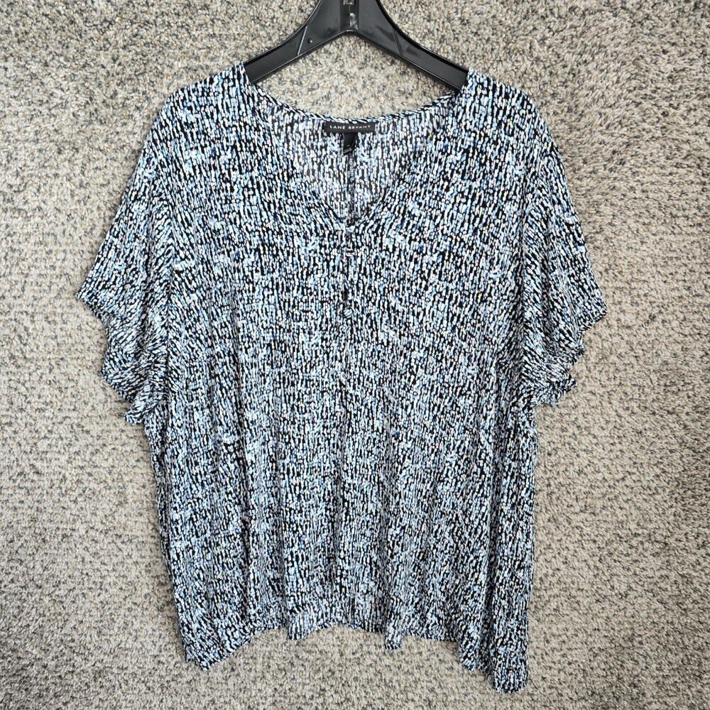 Lane Bryant Top Womens Plus 24 Blue Printed Short Sleeve Button Blouse Ladies